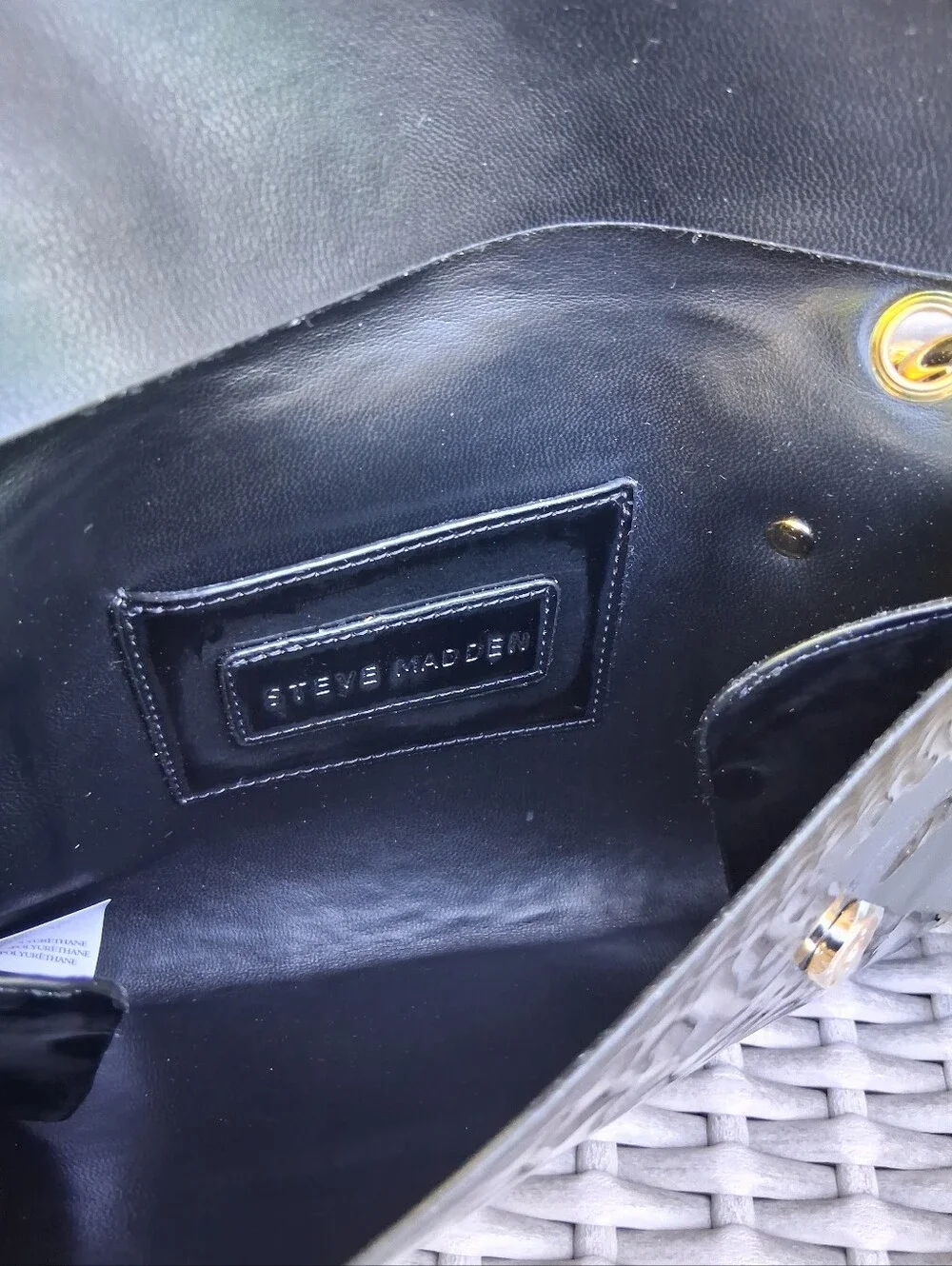 Steve Madden Black Patent Shoulder Bag with Gold Chain Accent